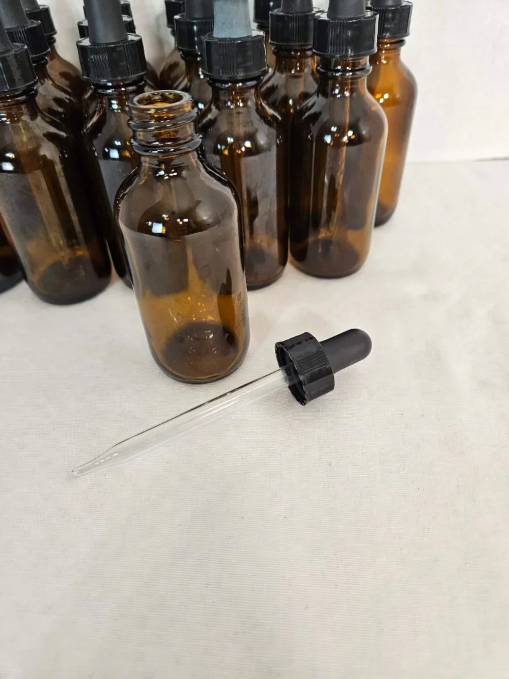 Amber Glass Dropper Bottles 2 oz Set of 18 Apothecary Essential Oil Bottles